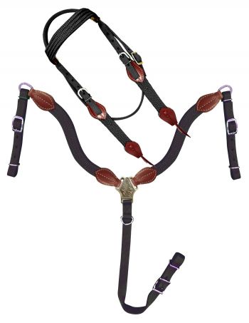 Showman Nylon Brow Band Headstall and Breast collar set with leather accents #2